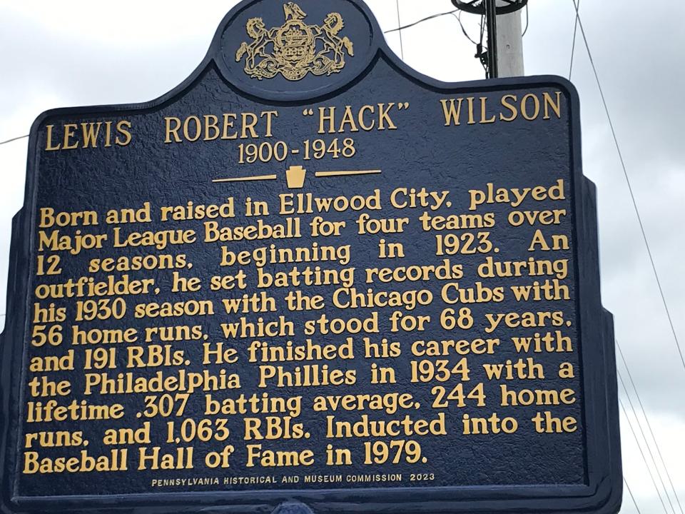 The new historical marker along Route 65 in Ellwood City honoring hometown hall-of-famer Hack Wilson.