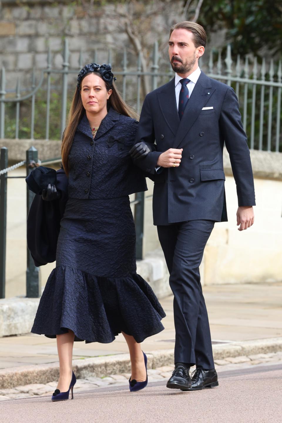 Princess Nina of Greece and Denmark aka Nina Flohr and Prince Philippos of Greece and Denmark attends the Thanksgiving Service for King Constantine of the Hellenes at St George's Chapel on February 27, 2024 in Windsor