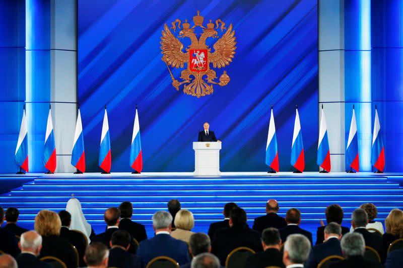 Russian President Putin delivers his annual address to the Federal Assembly in Moscow