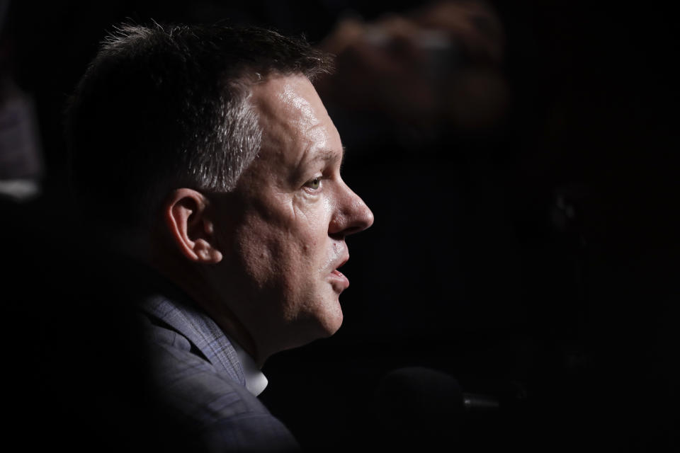 Houston Astros manager A.J. Hinch speaks during the Major League Baseball winter meetings, Tuesday, Dec. 10, 2019, in San Diego. (AP Photo/Gregory Bull)