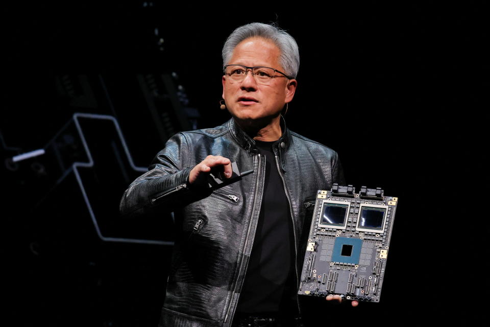 Nvidia CEO Jensen Huang present NVIDIA Blackwell platform at an event ahead of the COMPUTEX forum, in Taipei, Taiwan June 2, 2024. REUTERS/Ann Wang