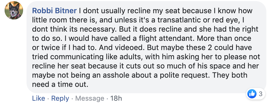 Yahoo readers react to seat-reclining debate on Facebook. 