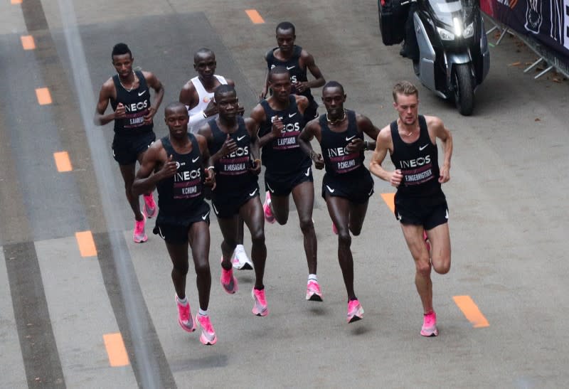 FILE PHOTO: Eliud Kipchoge, the marathon world record holder from Kenya, attempts to run a marathon in under two hours in Vienna