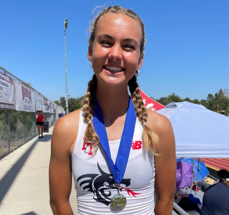 Lily Shadden of Foothill Tech won the Division 4 girls high jump (5-2) at the CIF-Southern Section Track and Field Championships at Moorpark High on Saturday, May 13, 2023.