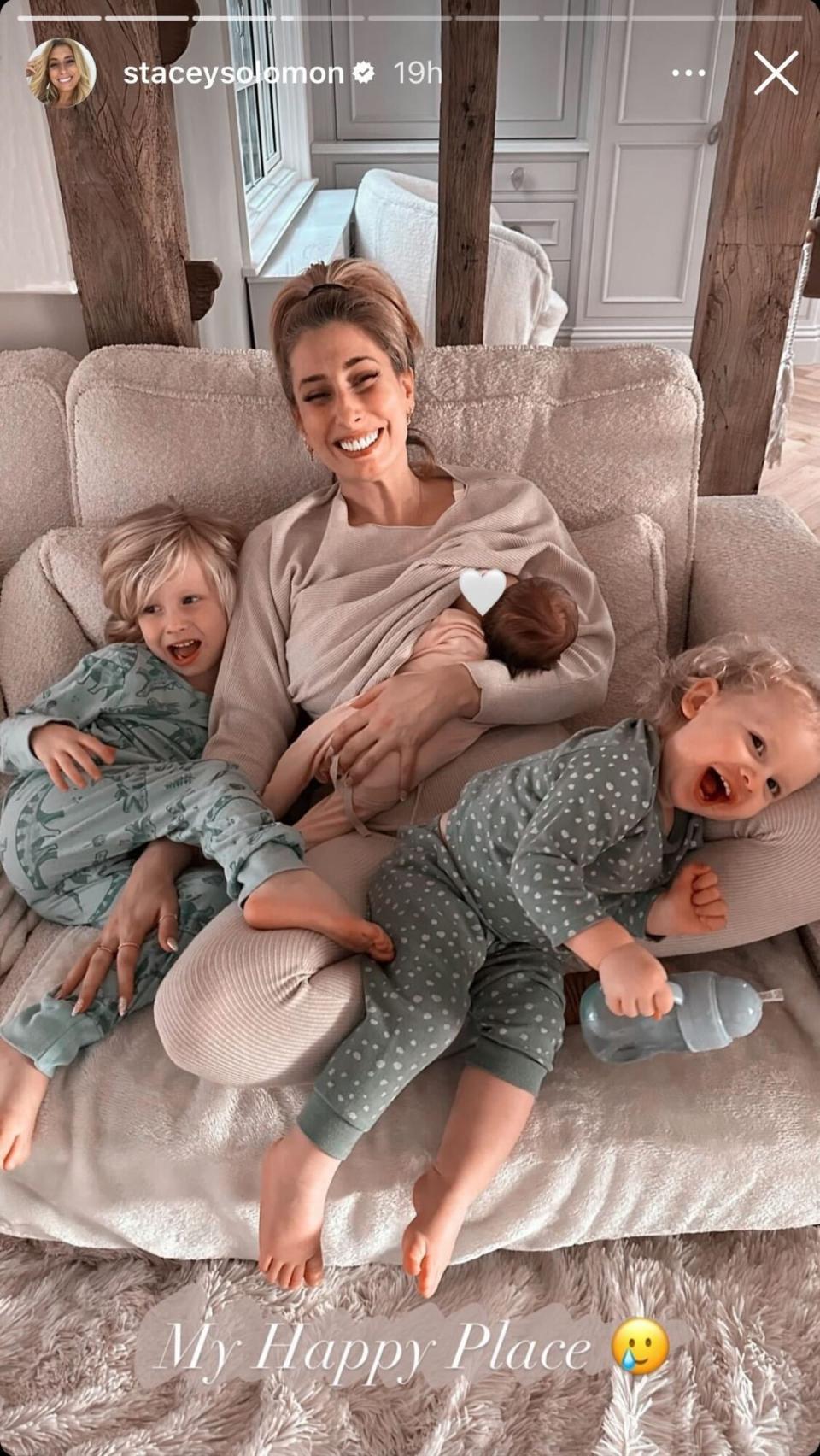 Stacey Solomon pictured with her and Joe Swash’s three children, Rex, Rose and Belle (Instagram/Stacey Solomon)