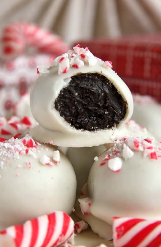 <p>Cakes Cottage</p><p>These candy cane Oreo truffles could be new Christmas tradition that you could start with your family. </p><p><strong>Get the recipe: </strong><a href="http://cakescottage.com/2014/12/05/candy-cane-oreo-truffles/" rel="nofollow noopener" target="_blank" data-ylk="slk:Candy Cane Oreo Truffles;elm:context_link;itc:0;sec:content-canvas" class="link rapid-noclick-resp"><strong>Candy Cane Oreo Truffles</strong></a></p><p><strong>Related: <a href="https://parade.com/962814/lorilange/best-holiday-candy-cane-recipes/" rel="nofollow noopener" target="_blank" data-ylk="slk:12 Best Candy Cane Holiday Recipes;elm:context_link;itc:0;sec:content-canvas" class="link rapid-noclick-resp">12 Best Candy Cane Holiday Recipes</a></strong></p>