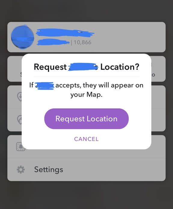 A look at how you request a friend's location in Snapchat