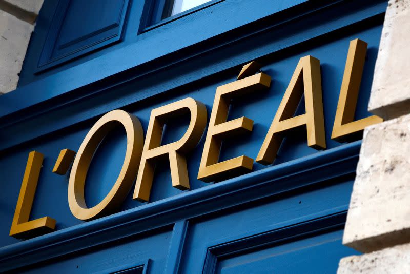 FILE PHOTO: The logo of French cosmetics group L'Oreal in Paris