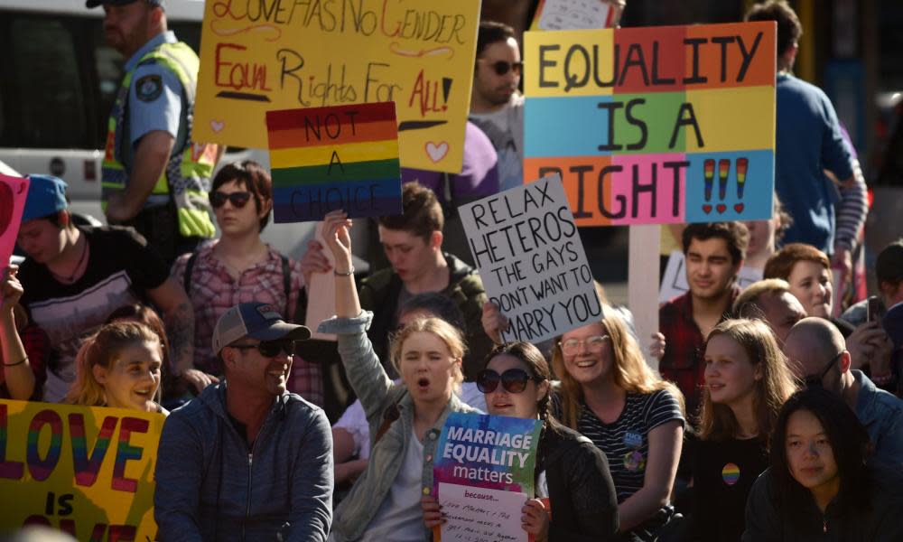 Supporters of marriage equality demonstrate in Sydney on Sunday