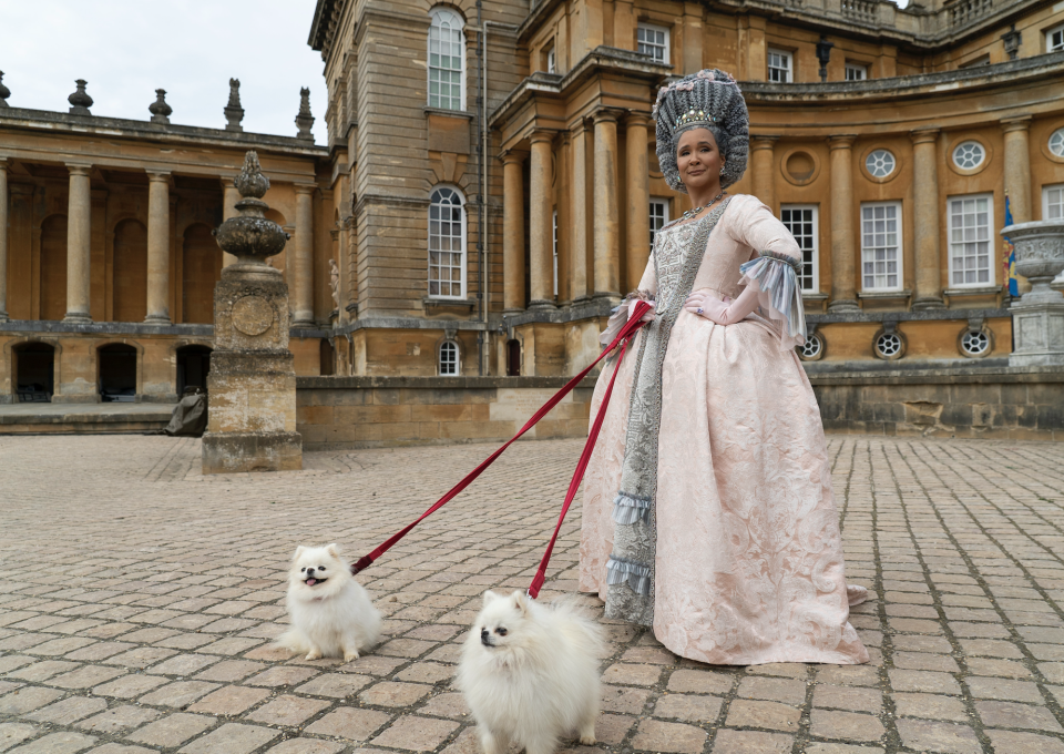 golda with two dogs on a leash