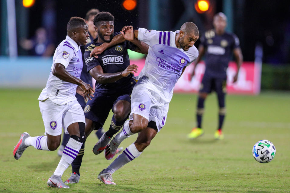 Orlando City still has never made the playoffs, but Tesho Akindele (13) and the Lions are headed to the MLS is Back knockout stage. (Photo by Joe Petro/Icon Sportswire via Getty Images)