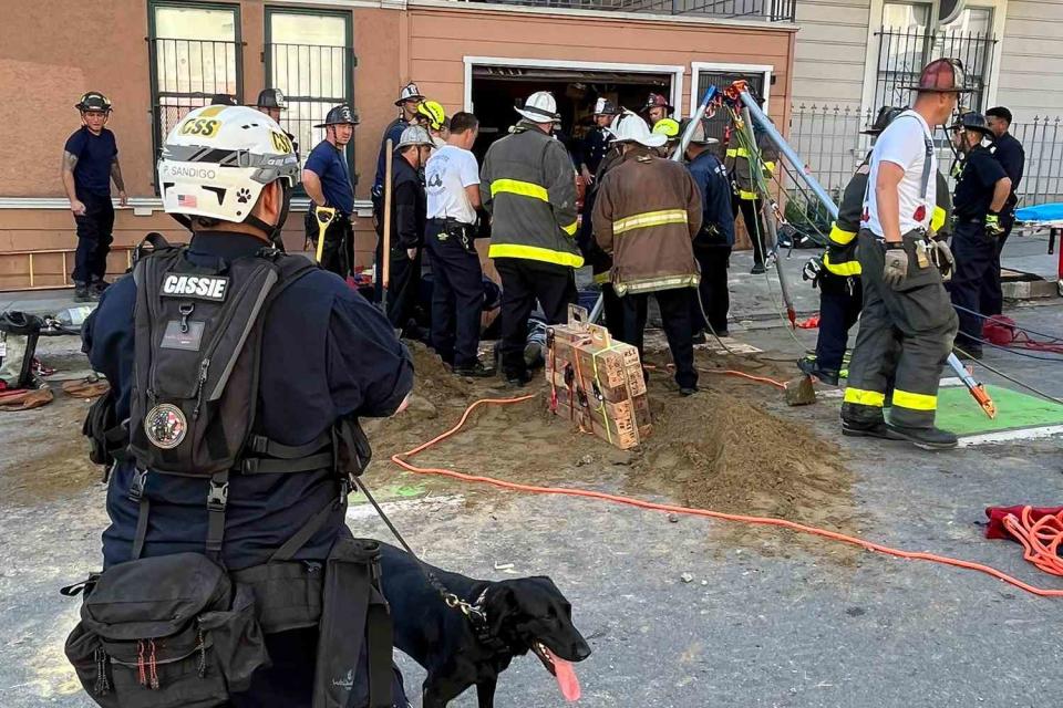 <p>San Francisco Fire Department</p> Scene of trench collapse