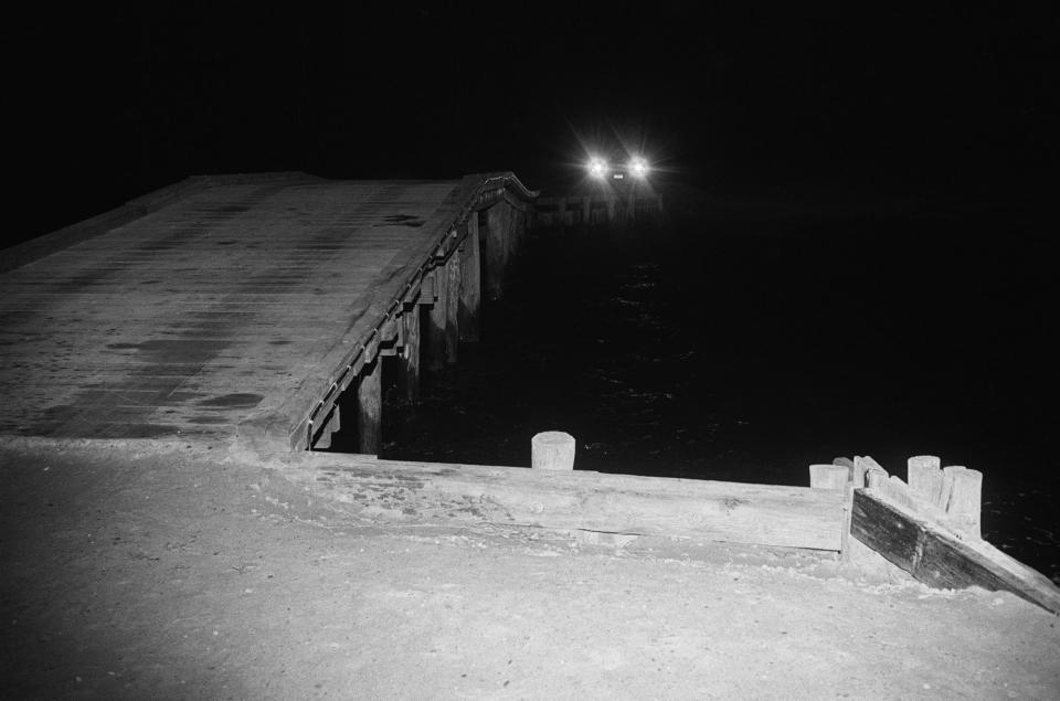 A nighttime view of Dike Bridge, the site of Sen. Ted Kennedy’s auto accident that resulted in the death of a campaign worker. (Photo: Bettmann/Getty Images)