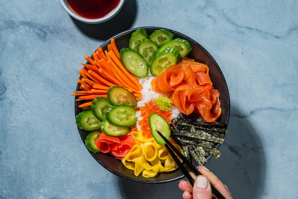 You can use whatever you have in the fridge in this sushi bowl  (G Daniela Galarza/The Washington Post)