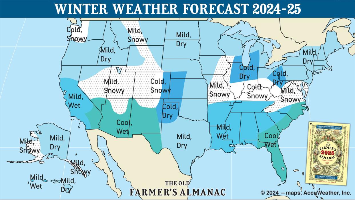 The Old Farmer's Almanac's winter weather forecast map.