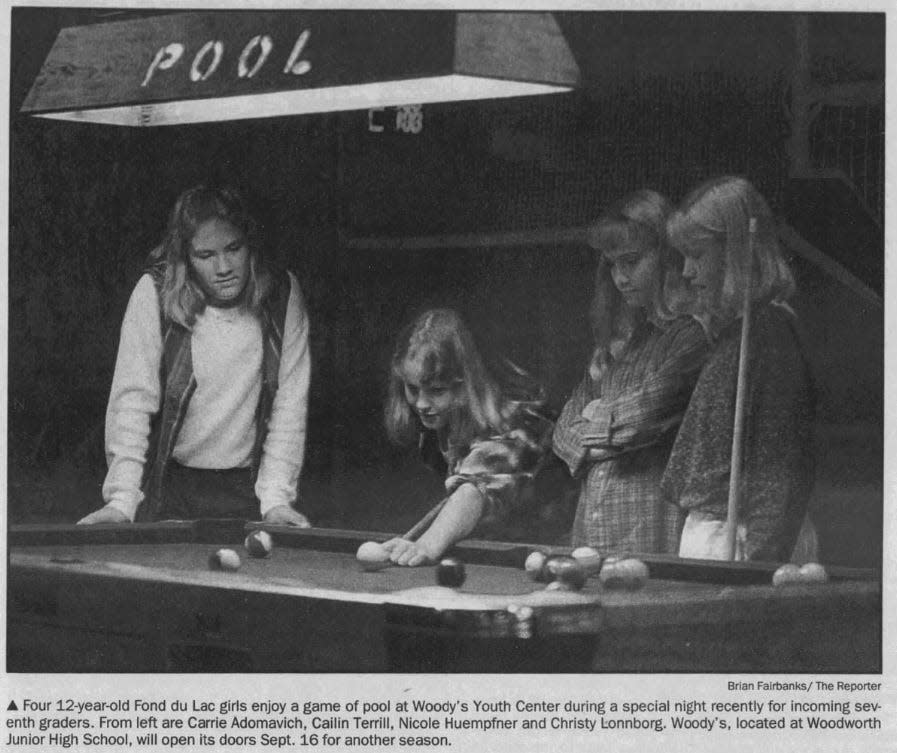 Seventh grade students in Fond du Lac enjoyed pool at Woody's in this 1994 file photo. According to the original caption, the students are, from left, Carrie Adomavich, Cailin Terrill, Nicole Huempfner and Christy Lonnborg.