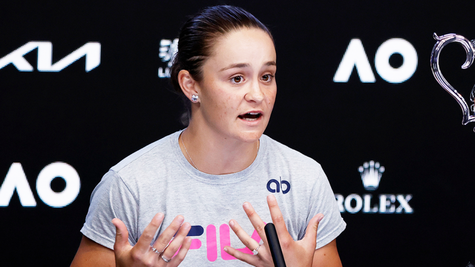 Ash Barty (pictured) talking to the media after winning the Australian Open title.