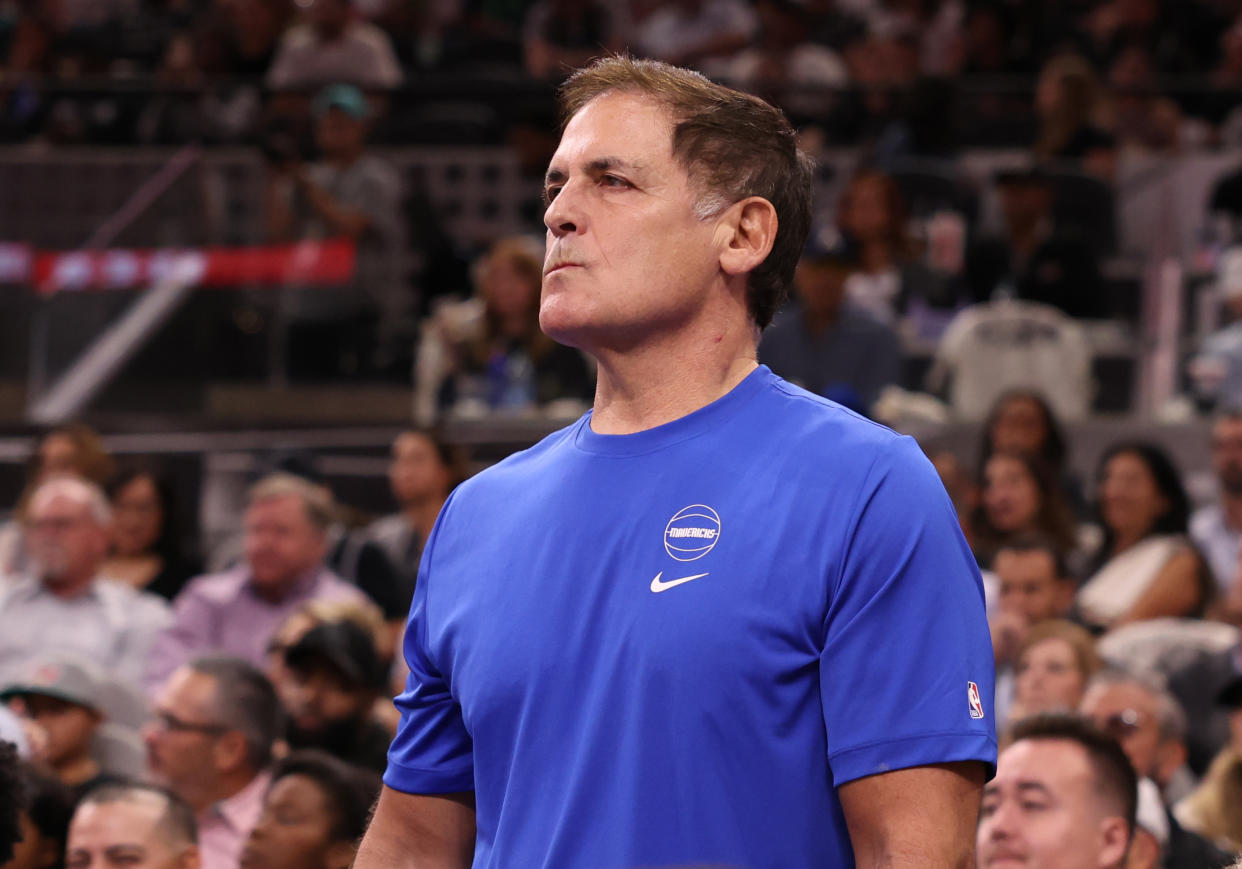 SAN ANTONIO, TEXAS - OCTOBER 25: Dallas Mavericks owner Mark Cuban looks on during the fourth quarter against the San Antonio Spurs at Frost Bank Center on October 25, 2023 in San Antonio, Texas. NOTE TO USER: User expressly acknowledges and agrees that, by downloading and/or using this Photograph, user is consenting to the terms and conditions of the Getty Images License Agreement. (Photo by Christian Petersen/Getty Images)