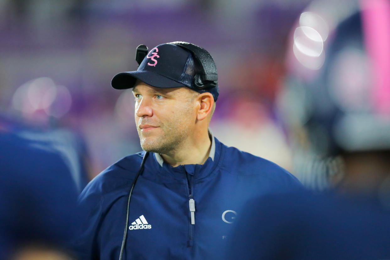 ORLANDO, FLORIDA - DECEMBER 21: Chad Lunsford, head coach of the Georgia Southern Eagles looks on during the fourth quarter of the 2019 Cure Bowl against the Liberty Flames at Exploria Stadium on December 21, 2019 in Orlando, Florida. (Photo by James Gilbert/Getty Images)