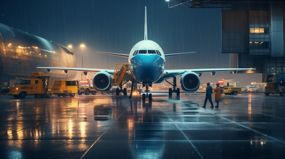 A ground crew preparing an aircraft for launch, a sense of urgency in their movements.