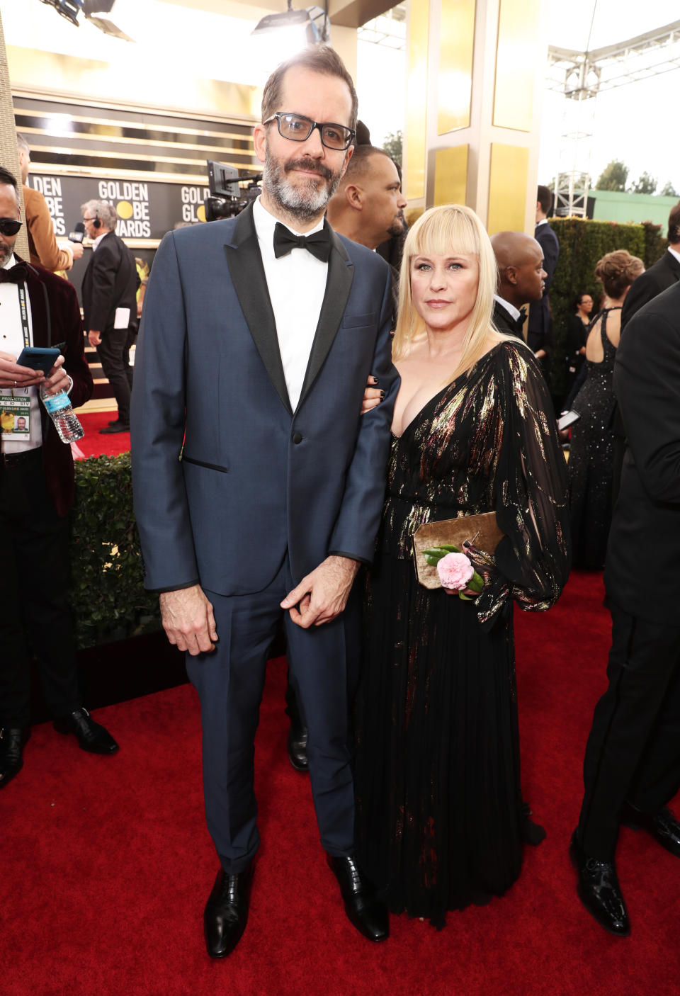 BEVERLY HILLS, CALIFORNIA - JANUARY 05: 77th ANNUAL GOLDEN GLOBE AWARDS -- Pictured: (l-r) Eric White and Patricia Arquette arrive to the 77th Annual Golden Globe Awards held at the Beverly Hilton Hotel on January 5, 2020. -- (Photo by: Todd Williamson/NBC/NBCU Photo Bank via Getty Images)