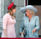 <p>Just like Meghan and Kate, Beatrice and Camilla were dressed in pink and blue. Photo: Getty </p>