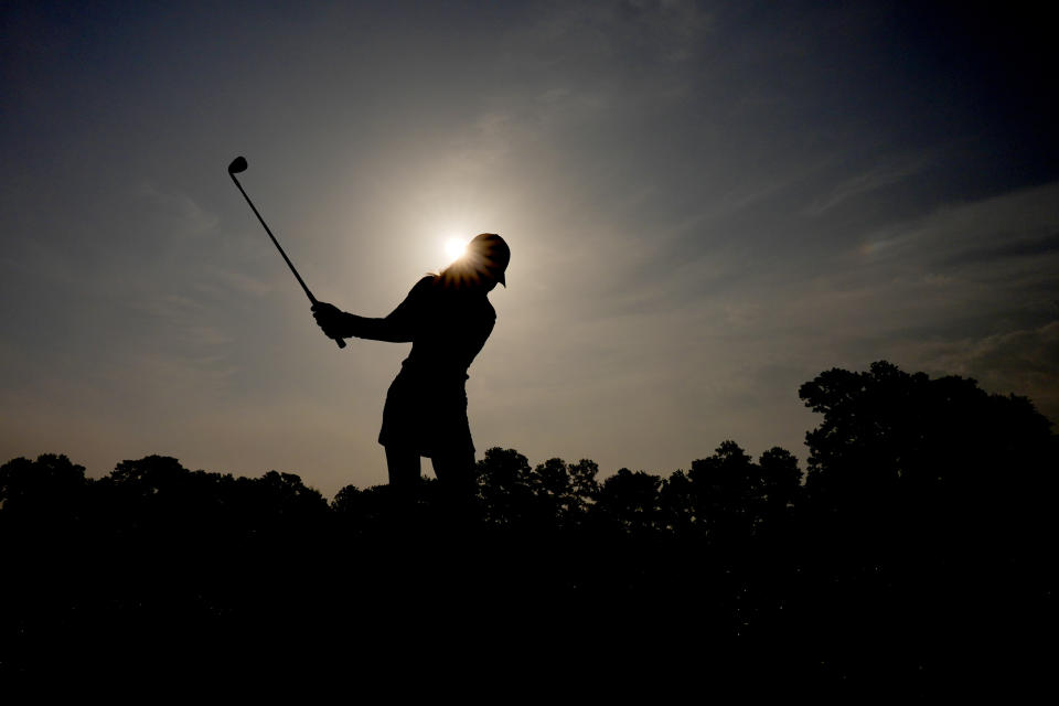 Pajaree Anannarukarn, of Thailand, hits from the 10th fairway during the second round of the Chevron Championship LPGA golf tournament Friday, April 19, 2024, at The Club at Carlton Woods, in The Woodlands, Texas. (AP Photo/David J. Phillip)