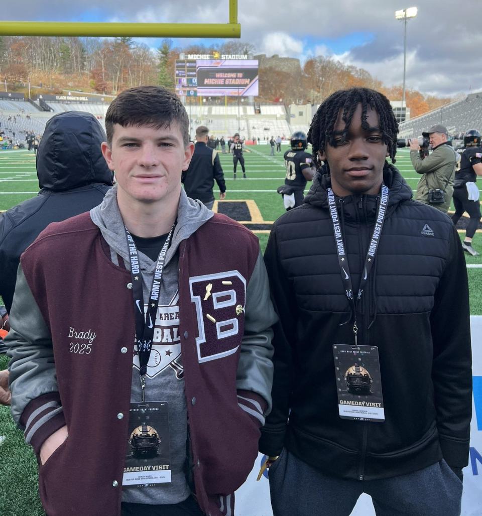 Beaver's Brady Mayo and Amari Jackson stand in the end zone of Army's Michie Stadium before the Black Knights' win Saturday over Coastal Carolina. (submitted photo