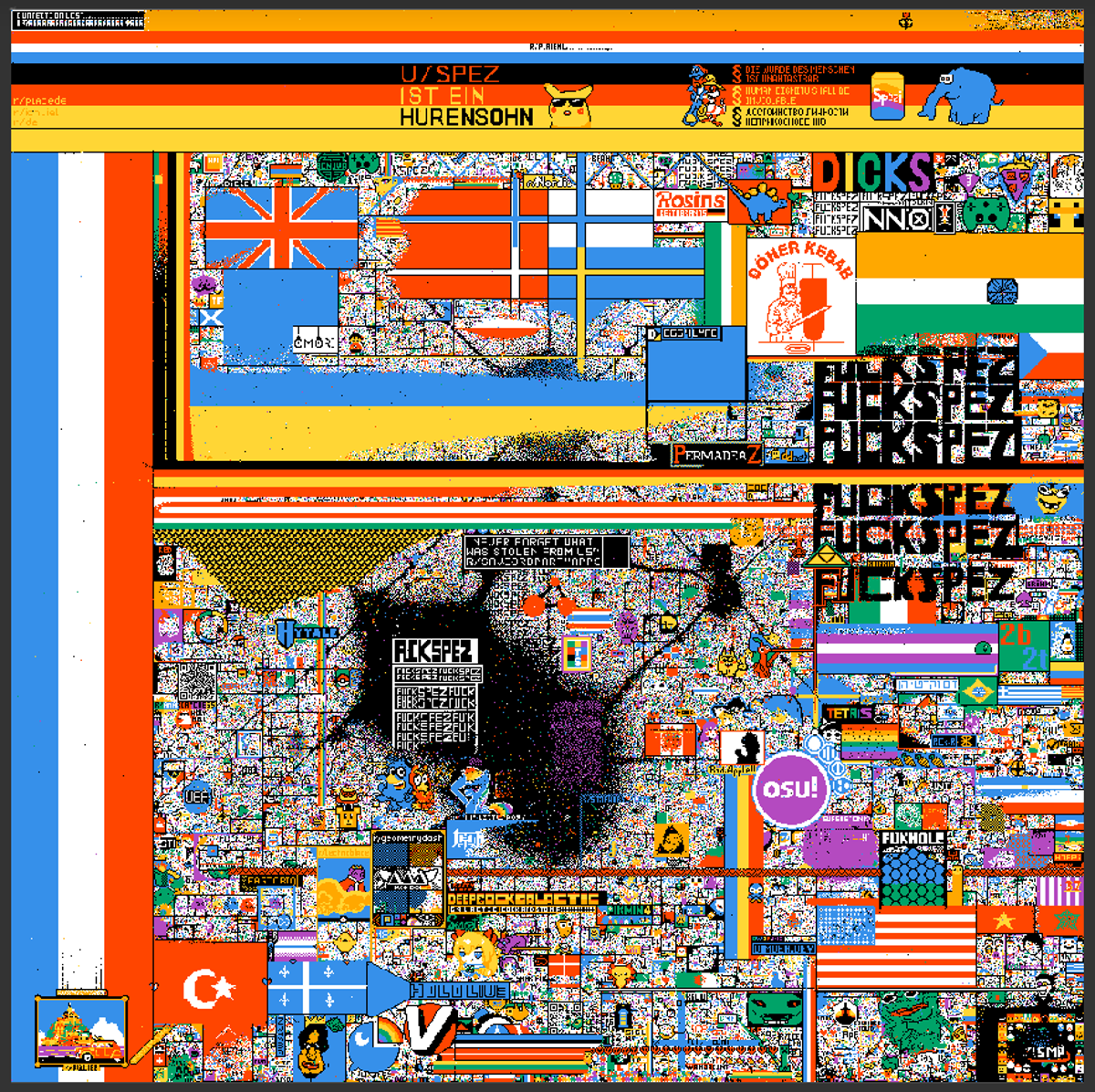 A screenshot of Reddit Place at 5.30pm (BST) on 20 July, 2023 (Reddit)