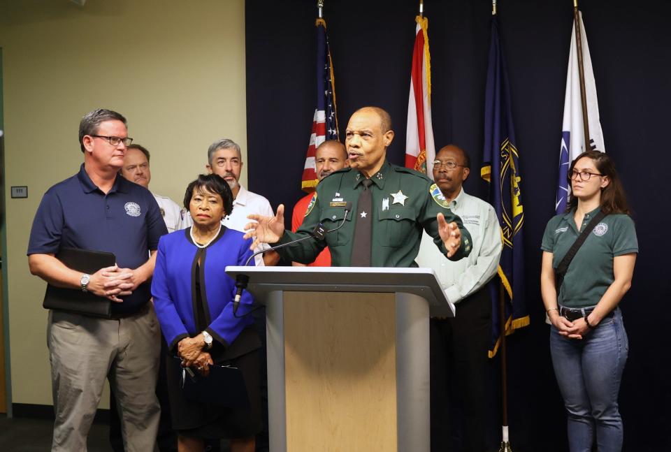 Leon County Sheriff Walt McNeil speaks at a press conference at the Leon County Emergency Operations Center on Sunday, August 4, 2024.