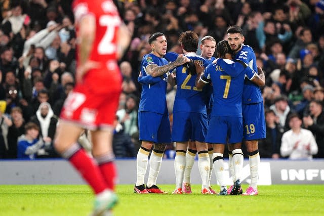 Chelsea celebrate their first goal