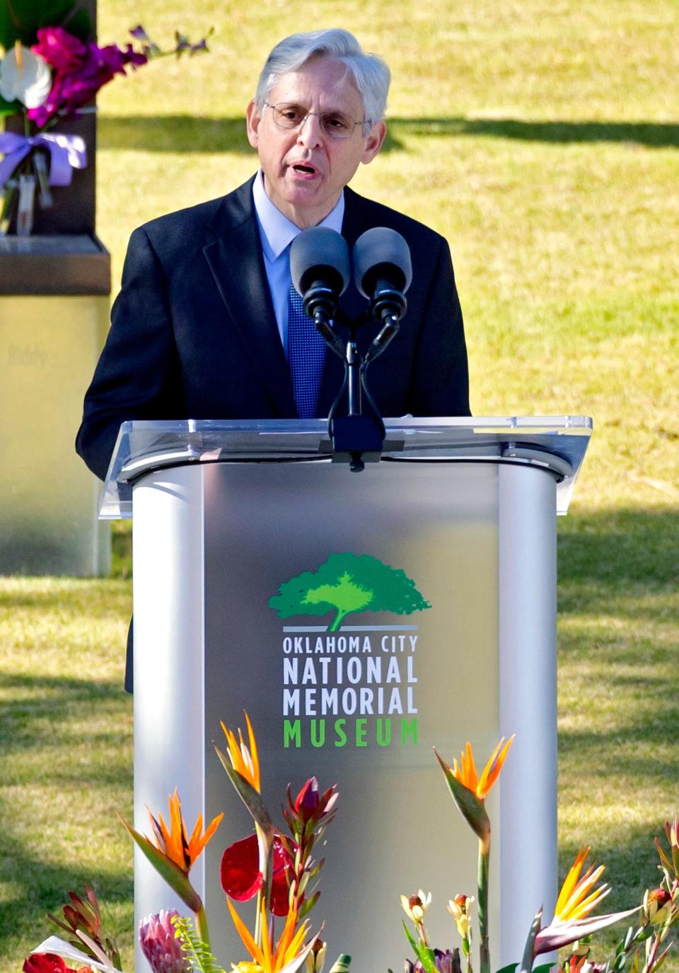 United State Attorney General, Merrick Garland speaks during the 26th Anniversary Remembrance Ceremony at the Oklahoma City National Memorial and Museum in Oklahoma City, Okla on Monday, April 19, 2021. 