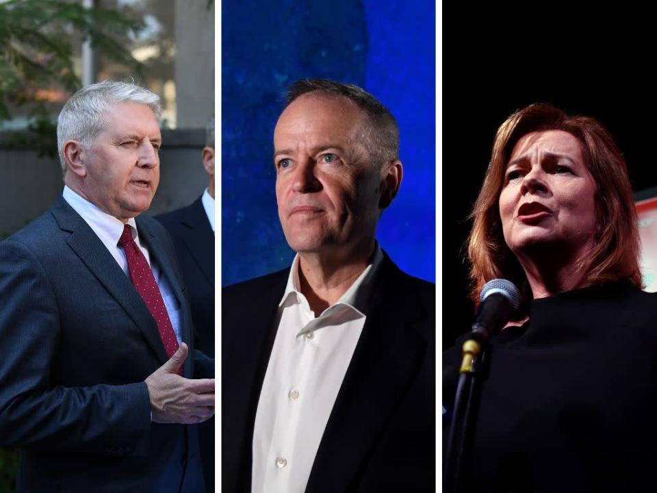 (Left to right) Shadow minister for employment and workplace relations Brendan O'Connor; Opposition leader Bill Shorten; ACTU president Michele O'Neil. (Photos: Getty)