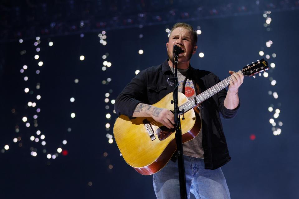 Zach Bryan performs the first of two back-to-back Oklahoma City shows on his "The Quittin' Time Tour" at Paycom Center in Oklahoma City on May, 17.