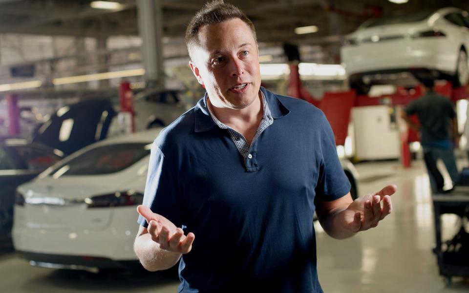 Elon Musk at Tesla Motors' assembly plant in Fremont, California - Credit: Noah Berger/Bloomberg