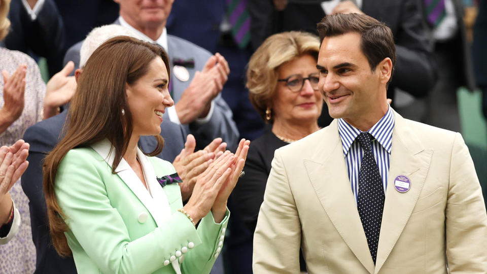 Seen here, Roger Federer and Princess Kate chat at Wimbledon.