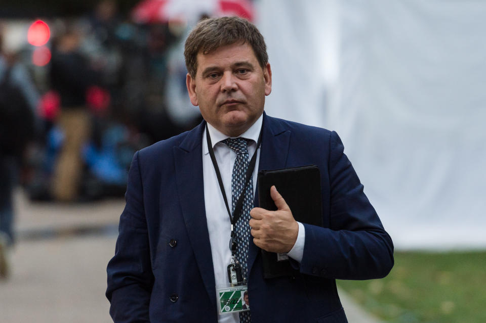 LONDON, UNITED KINGDOM - SEPTEMBER 25: Conservative Party MP Andrew Bridgen is pictured outside the Houses of Parliament as MPs return to their duties after prorogation has been quashed by the Supreme Court judges on 25 September, 2019 in London, England. The House of Commons reconvenes today following the Supreme Court judgement that the five-week prorogation of the UK parliament by prime minister Boris Johnson in the run-up to the EU departure date at the end of October was unlawful. (Photo credit should read Wiktor Szymanowicz / Barcroft Media via Getty Images)