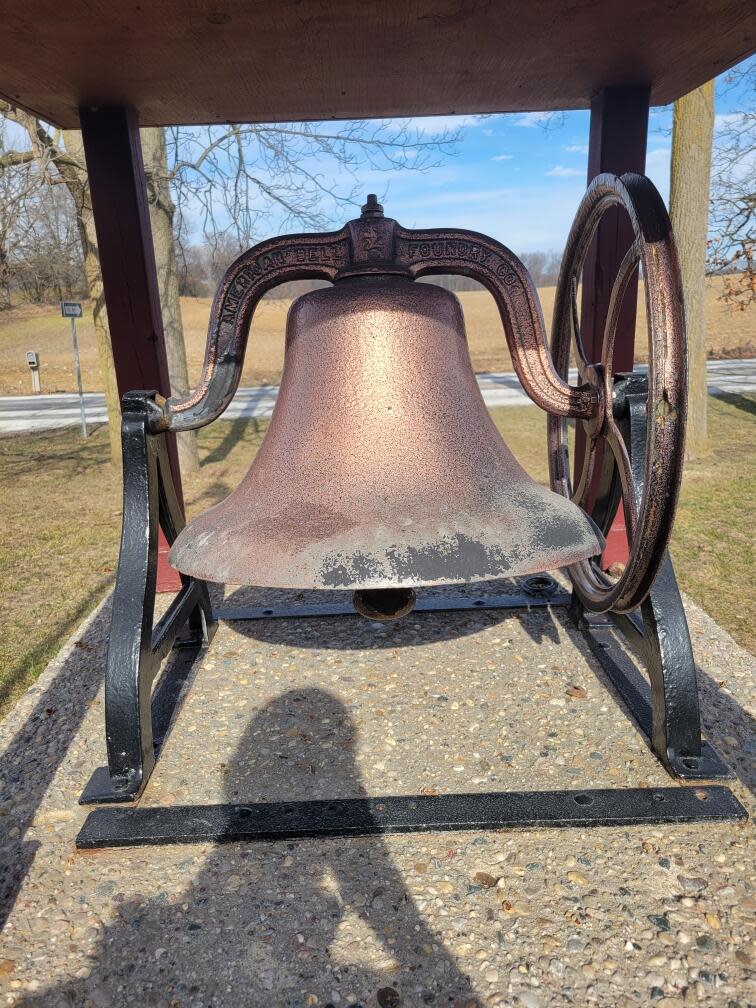 This old school bell, stationed on the grounds of Hunt Cemetery in the 25000 Block of V Drive North, was stolen within the last week, according to police.