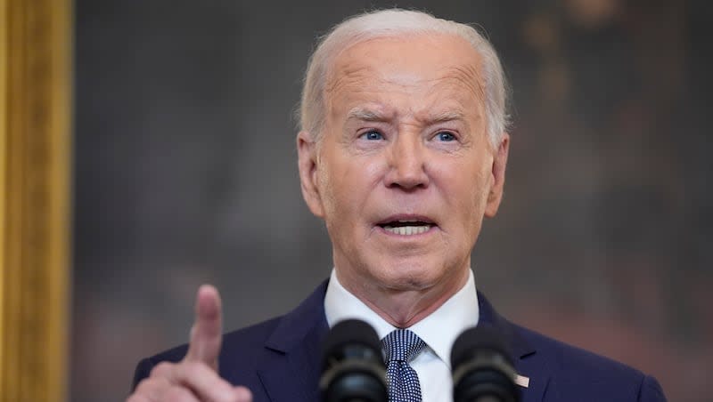 President Joe Biden delivers remarks on the verdict in former President Donald Trump's hush money trial and on the Middle East, from the State Dining Room of the White House, Friday, May 31, 2024, in Washington. Biden announced an Israeli plan for ceasefire that would consist of three phases.