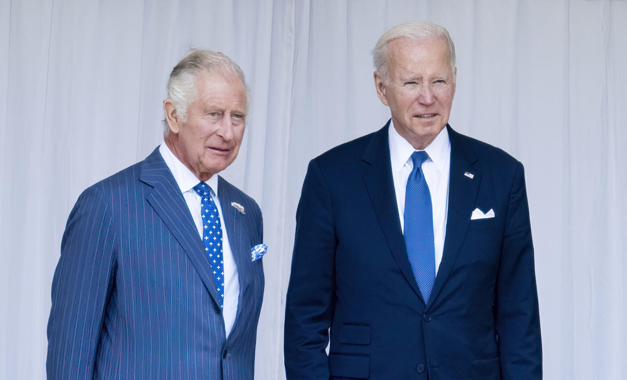 King Charles III received Joe Biden at Windsor Castle on Monday. (Getty)