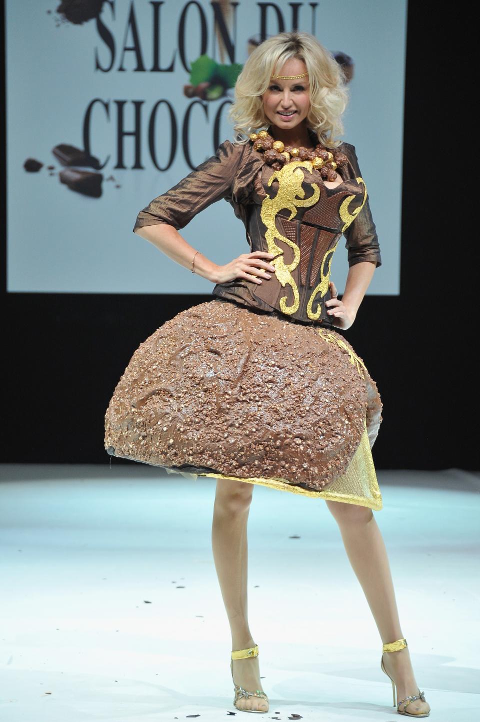 PARIS, FRANCE - OCTOBER 30: Adriana Karambeu walks down the runway during the 18th Salon Du Chocolat at Parc des Expositions Porte de Versailles on October 30, 2012 in Paris, France. (Photo by Pascal Le Segretain/Getty Images)