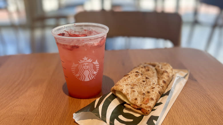 wrap and strawberry drink