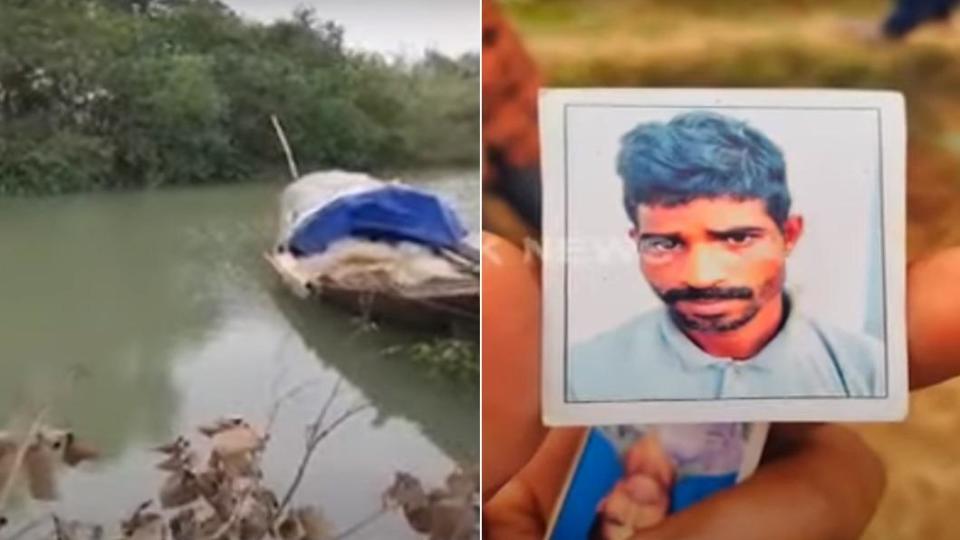 36歲印度農夫馬利克（圖右）在河邊取水時慘遭鱷魚咬死。（圖／翻攝自YouTube@Kanak News）