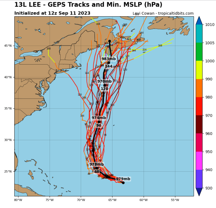 Another outlier model, part of the ensemble produced by the European Centre for Medium-Range Weather Forecasts, shows Hurricane Lee making landfall in the posh Hamptons of eastern Long Island, cutting across Long Island Sound and then heading into upstate New York.