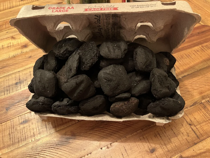 charcoal in an egg carton