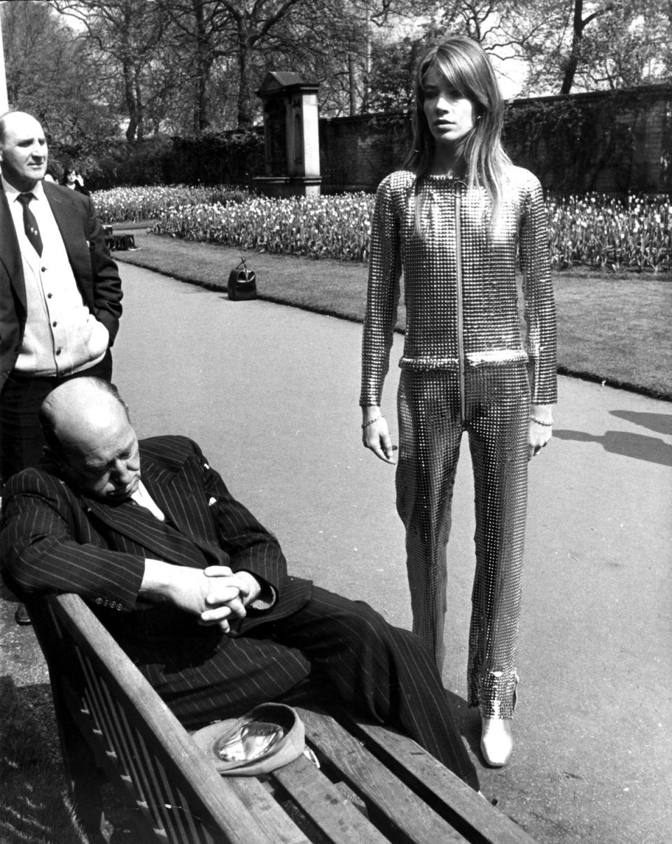 Wearing Paco Rabanne in The Embankment Gardens, London in the Sixties (Getty Images)