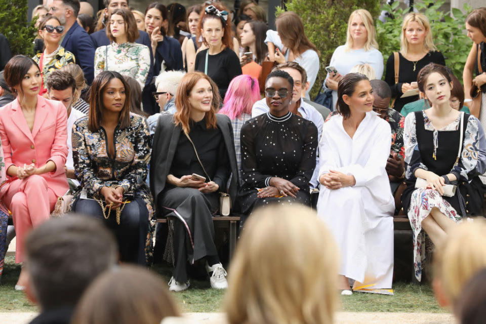 <p>Gemma Chan, Tiffany Haddish, Julianne Moore, Danai Gurira, Katie Holmes and Coulee Nazha attend the Tory Burch Spring 2019 show at Cooper Hewitt, Smithsonian Design Museum on September 7, 2018 in New York City. (Photo: Cindy Ord/Getty Images) </p>