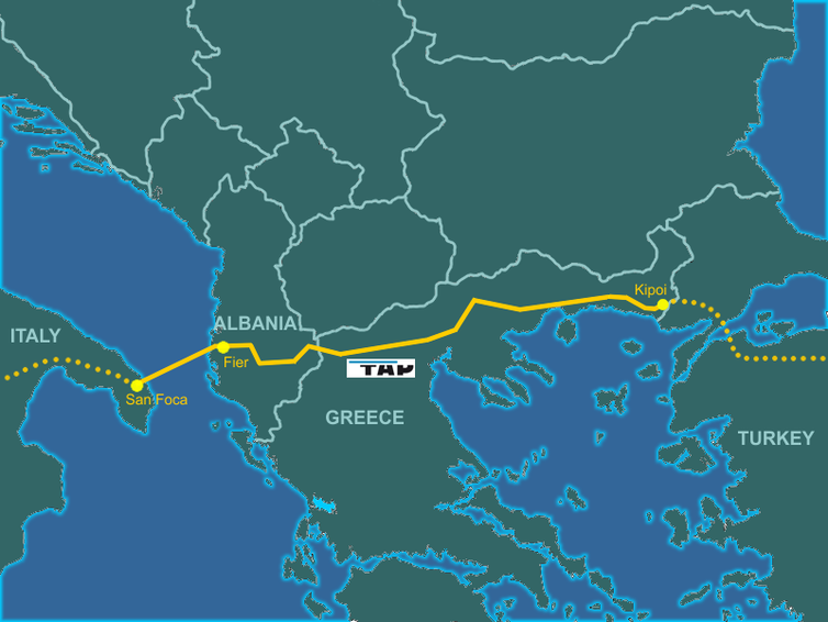 Map of the Trans Adriatic Pipeline.