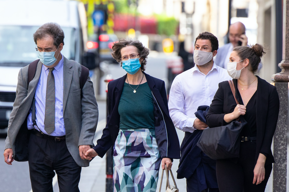 Jeremy Everard (left), the father of Sarah Everard, outside the Old Bailey, central London, with other family members. (PA)