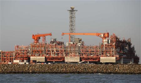 Infrastructure on D Island, the main processing hub, is pictured at the Kashagan offshore oil field in the Caspian sea in western Kazakhstan August 21, 2013. REUTERS/Stringer